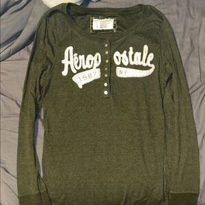 Aeropostale Women's Olive Green Henley Sweater
